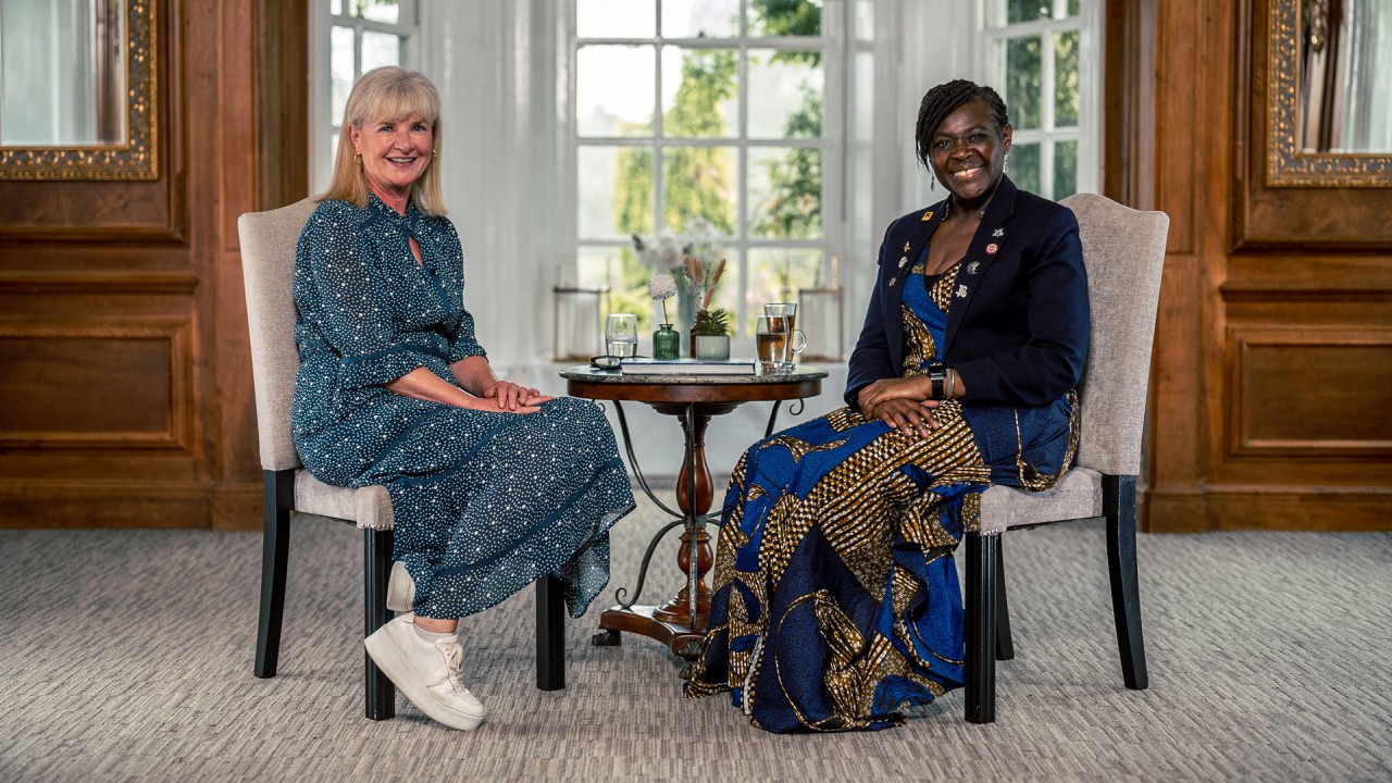 British event host Gaby Huddart interviews Dame Dr Maggie Aderin-Pocock DBE)